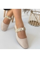 LQZ Shoes Koope Bej Cilt Babet Ayakkabı