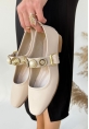 LQZ Shoes Koope Bej Cilt Babet Ayakkabı