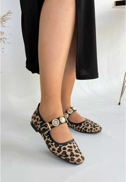 LQZ Shoes Koope Leopar Süet Babet Ayakkabı