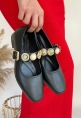 LQZ Shoes Koope Siyah Cilt Babet Ayakkabı