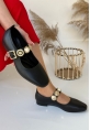 LQZ Shoes Koope Siyah Cilt Babet Ayakkabı