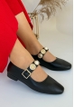 LQZ Shoes Koope Siyah Cilt Babet Ayakkabı