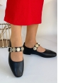LQZ Shoes Koope Siyah Cilt Babet Ayakkabı