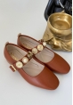 LQZ Shoes Koope Taba Cilt Babet Ayakkabı