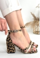 LQZ Shoes Lanja Leopar Süet Bej Rugan Detaylı Ayakkabı