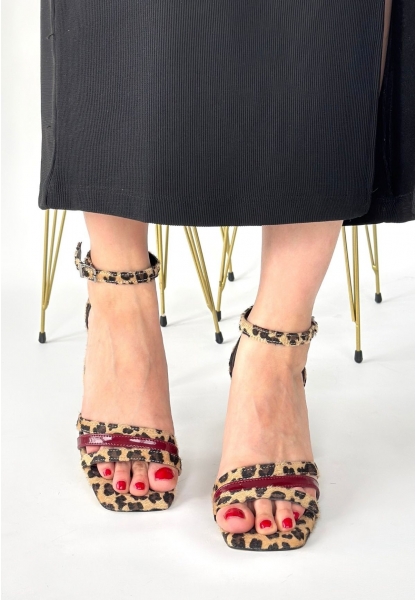 LQZ Shoes Lanja Leopar Süet Bordo Rugan Detaylı Ayakkabı