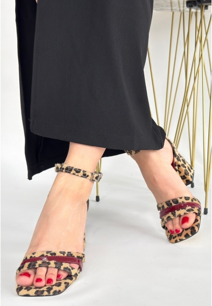 LQZ Shoes Lanja Leopar Süet Bordo Rugan Detaylı Ayakkabı