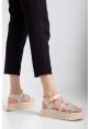 LQZ Shoes Lenda Bej Cilt Kemerli Sandalet