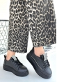LQZ Shoes Leope Siyah Cilt Bağcıklı Spor Ayakkabı