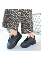 LQZ Shoes Leope Siyah Cilt Bağcıklı Spor Ayakkabı