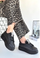 LQZ Shoes Leope Siyah Cilt Bağcıklı Spor Ayakkabı