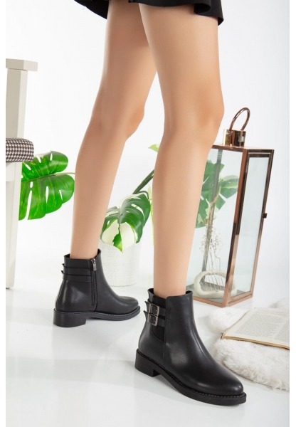 LQZ Shoes Lexi Siyah Cilt Topuklu Bot