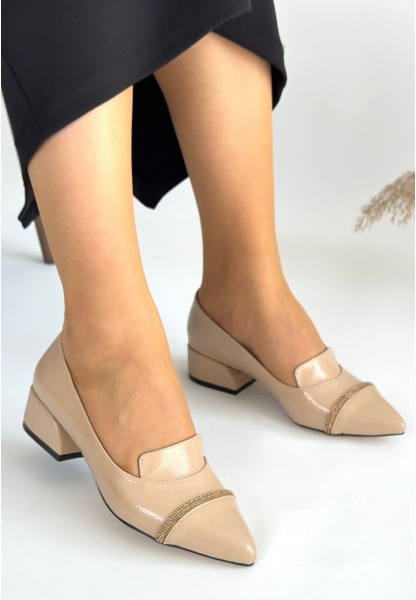 LQZ Shoes Liina Bej Rugan Topuklu Ayakkabı