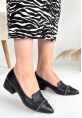 LQZ Shoes Liina Siyah Cilt Topuklu Ayakkabı