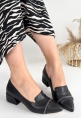 LQZ Shoes Liina Siyah Cilt Topuklu Ayakkabı