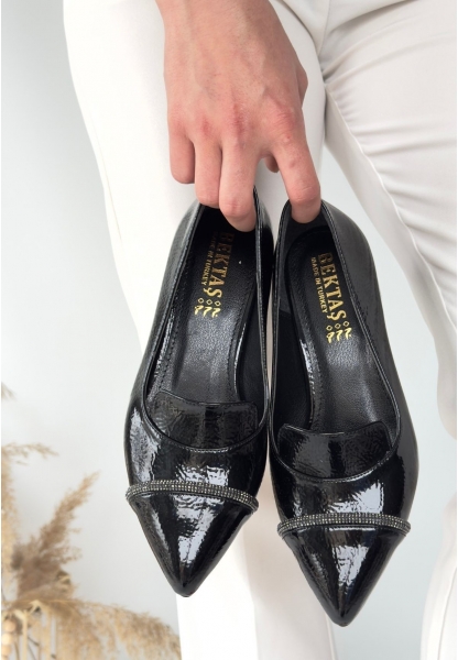 LQZ Shoes Liina Siyah Rugan Topuklu Ayakkabı