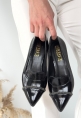 LQZ Shoes Liina Siyah Rugan Topuklu Ayakkabı