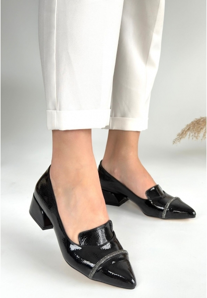 LQZ Shoes Liina Siyah Rugan Topuklu Ayakkabı