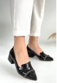 LQZ Shoes Liina Siyah Rugan Topuklu Ayakkabı