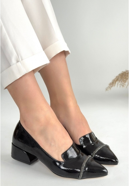 LQZ Shoes Liina Siyah Rugan Topuklu Ayakkabı