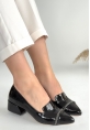LQZ Shoes Liina Siyah Rugan Topuklu Ayakkabı