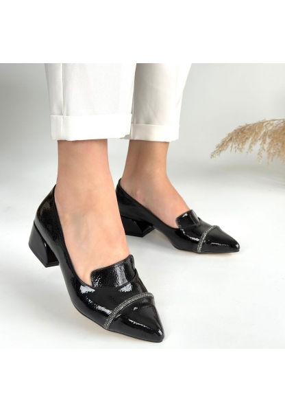 LQZ Shoes Liina Siyah Rugan Topuklu Ayakkabı