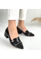 LQZ Shoes Liina Siyah Rugan Topuklu Ayakkabı