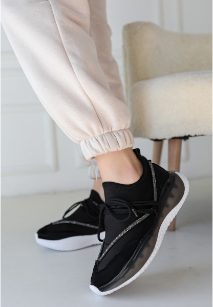 LQZ Shoes Liney Siyah Rugan Bağcıklı Spor Ayakkabı