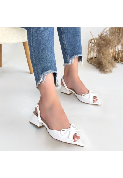 LQZ Shoes Lotta Beyaz Cilt Topuklu Ayakkabı