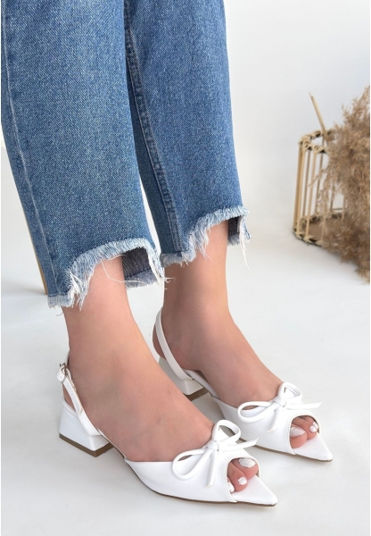 LQZ Shoes Lotta Beyaz Cilt Topuklu Ayakkabı