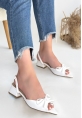 LQZ Shoes Lotta Beyaz Cilt Topuklu Ayakkabı