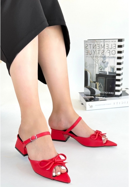 LQZ Shoes Lotta Kırmızı Cilt Topuklu Ayakkabı