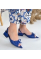 LQZ Shoes Lotta Mavi Cilt Topuklu Ayakkabı