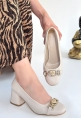 LQZ Shoes Lucky Bej Cilt Topuklu Ayakkabı