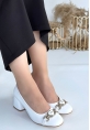 LQZ Shoes Lucky Beyaz Cilt Topuklu Ayakkabı
