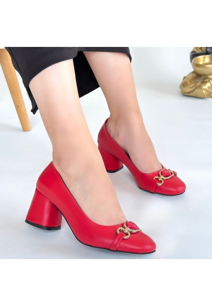 LQZ Shoes Lucky Kırmızı Cilt Topuklu Ayakkabı