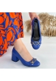 LQZ Shoes Lucky Mavi Cilt Topuklu Ayakkabı