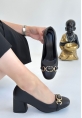 LQZ Shoes Lucky Siyah Cilt Topuklu Ayakkabı