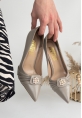 LQZ Shoes Luney Gri Cilt Topuklu Ayakkabı
