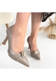 LQZ Shoes Luney Gri Cilt Topuklu Ayakkabı