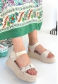 LQZ Shoes Luno Bej Cilt Kemerli Sandalet