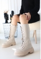 LQZ Shoes Mennd Bej Cilt Bağcıklı Çizme