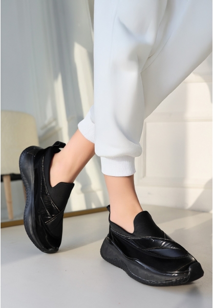 LQZ Shoes Meoli Siyah Paraşüt Siyah Tabanlı Spor Ayakkabı
