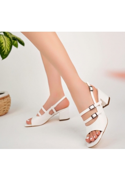LQZ Shoes Merit Beyaz Cilt Topuklu Ayakkabı