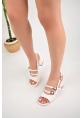 LQZ Shoes Merit Beyaz Cilt Topuklu Ayakkabı