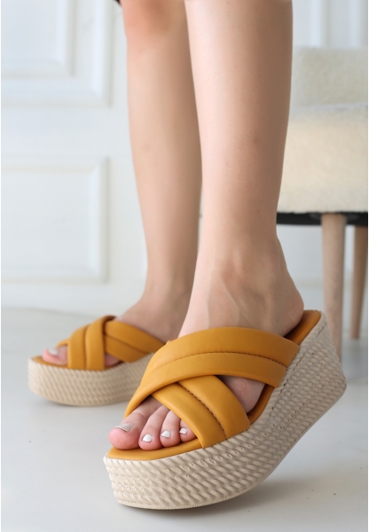 LQZ Shoes Merky Hardal Cilt Dolgu Topuk Terlik