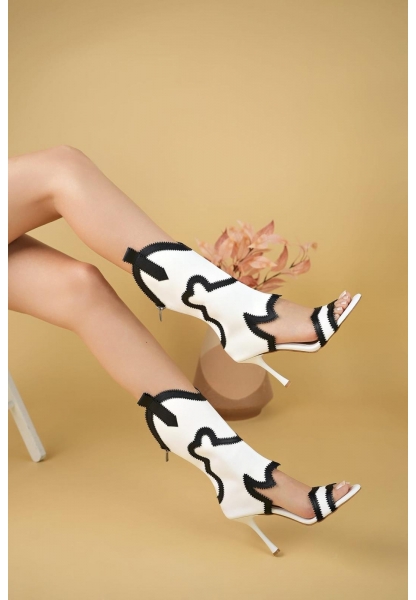 LQZ Shoes Merliya Beyaz Cilt Desenli Bootie