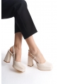 LQZ Shoes Mety Bej Cilt Topuklu Ayakkabı