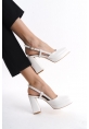 LQZ Shoes Mety Beyaz Cilt Topuklu Ayakkabı