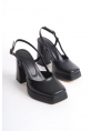 LQZ Shoes Mety Siyah Cilt Topuklu Ayakkabı